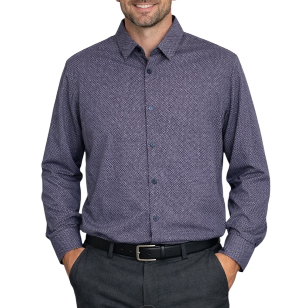 Mizzen+Main Leeward Navy Pattern Print Performance Shirt L Trim Fit